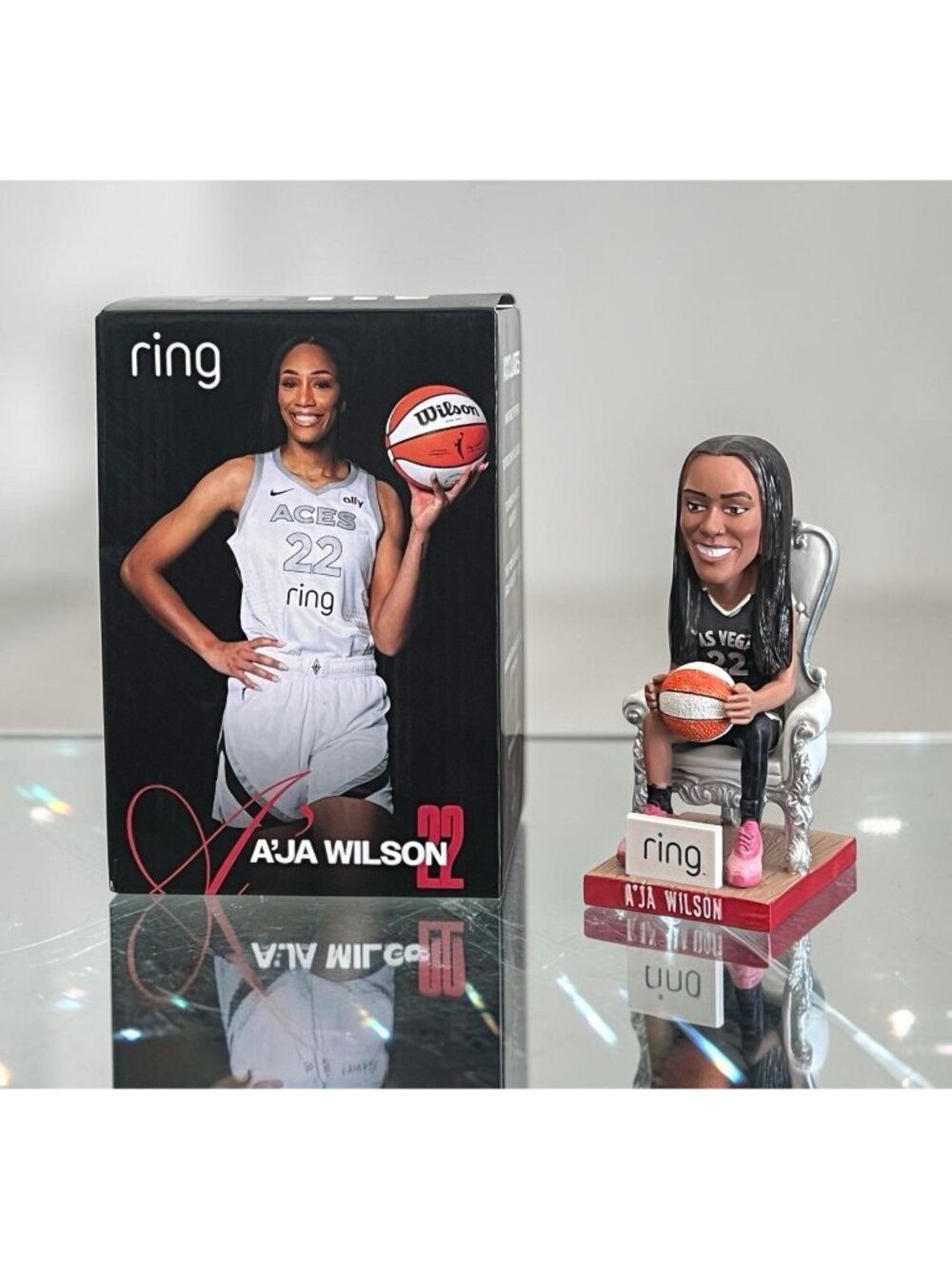 A’ja Wilson Bobblehead Las Vegas Aces WNBA 4x MVP Ring Spinning Ball New in Box